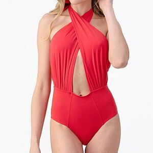 ENVYA Kaleen Front Cross Halter Neck One-Piece Size S New